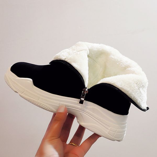 

boots flat platform plush boots-women leather women's shoes zipper round toe booties ladies winter footwear australia med, Black