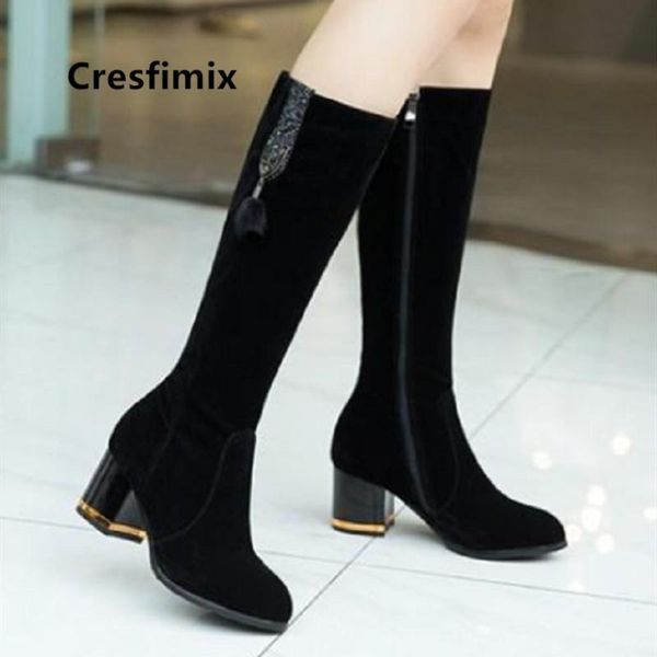 

cresfimix damskie buty women fashion black side zip high heel autumn boots lady classic comfortable boots female a6062