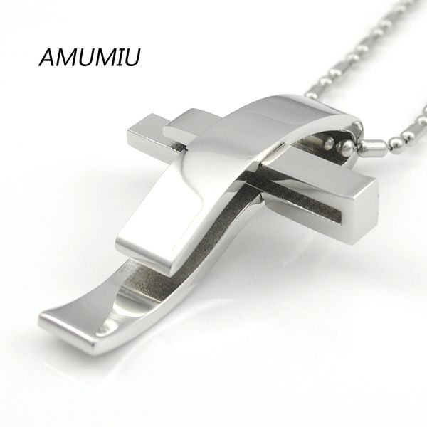

pendant necklaces amumiu silver color cross stainless steel necklace men women chain jewelry christmas gifts wholesale kp101