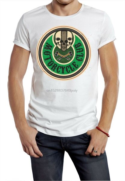 

мотоциклетный tshirt байкер ретро череп зеленый ax белый tee