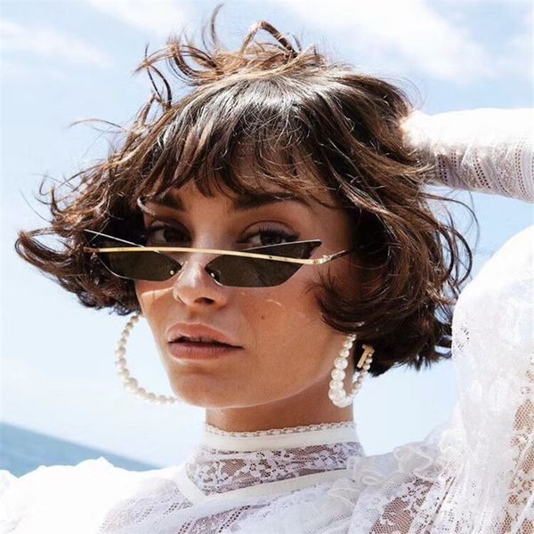 

sunglasses 2021 summer fashion multicolor small triangle sun glasses vintage women cateye eyewear frameless metal, White;black