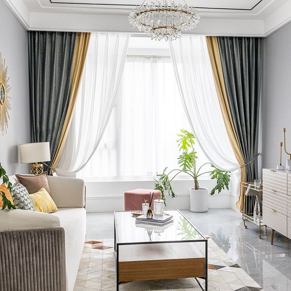 

custom curtains nordic simple thick flannel gray yellow splice livingroom bedroom cloth blackout curtain tulle drape m791