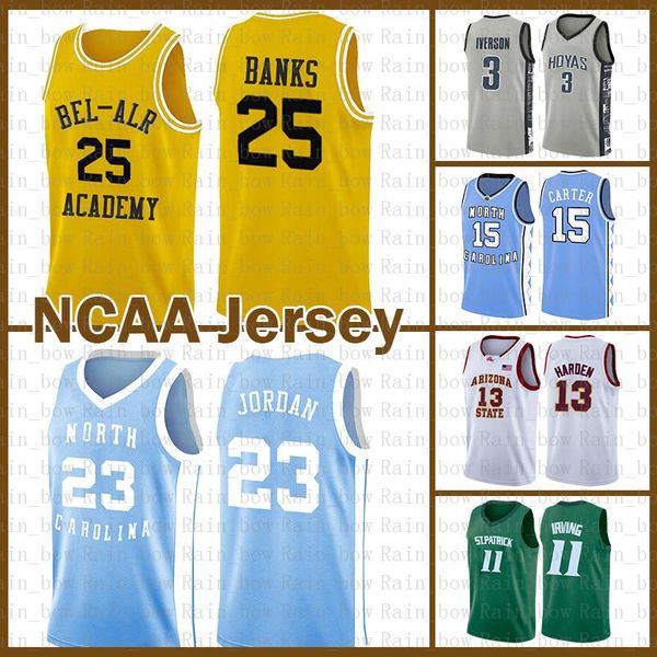 

carlton 25 banks university michael 23 jd ncaa stephen 30 curry kyrie dwyane 3 wade irving lebron 23 james basketball jersey larry 33 bird, Black