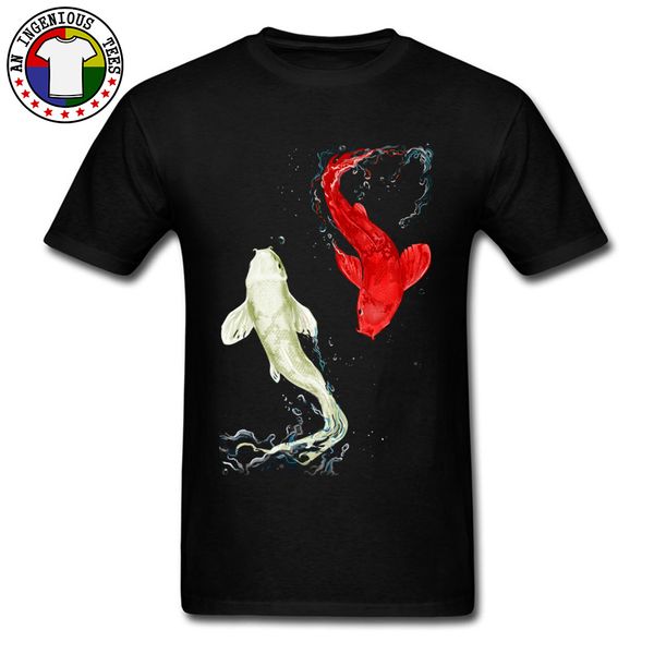 

захватывающий рыбы koi рыбы темпера графический t-shirt 100% хлопок crew neck мужчины топы tee summer regular shirt mens college t