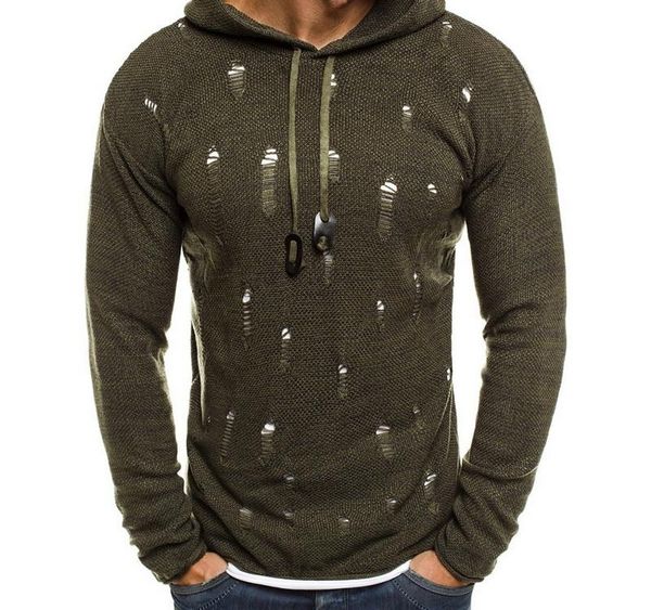 

wholesale ripped hooded sweater men autumn knitted streetwear mens sweaters 2018 casual solid hip hop slim fit003, White;black