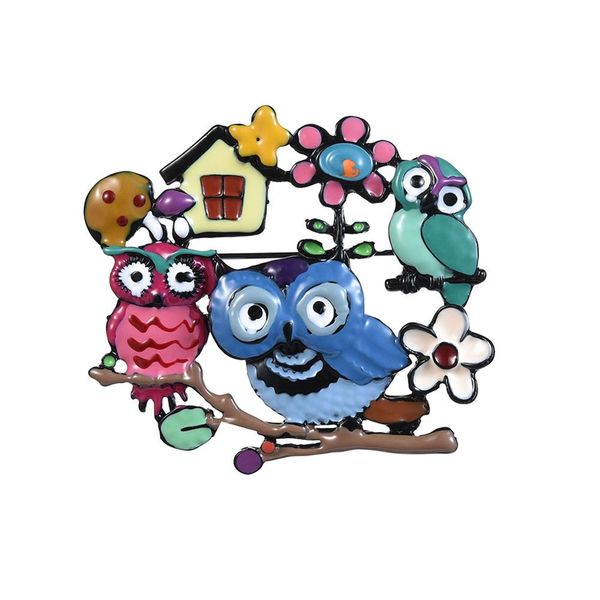 

brooch of lovely shaped brooches trendy enamel alloy owls mother and son cartoon animal bird cartoon brooch pin for women, Gray