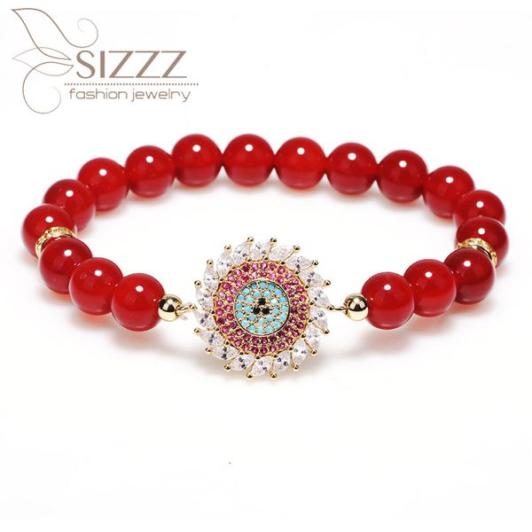 

charm bracelets 2021 european and american fashion crystal series natural red stone zircon flower beading bracelet&bangles for women, Golden;silver