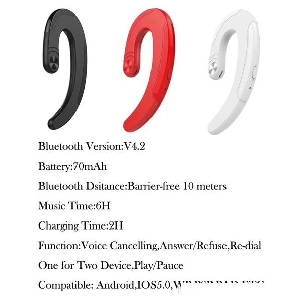 

1pcs wireless mini earplugs bone hanging ear sports drive bluetooth headset does not ear bluetooth headset