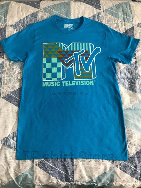 

funny print men t shirt women cool tshirt new mtv t shirt size medium bright blue