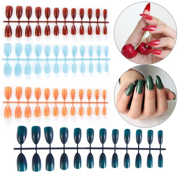 

24 pcs fashion stiletto false nails pointed sharp candy color fake nails on the nail tree diy nail art extension decoration tool, Red;gold