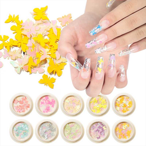 

stickers & decals 50pcs butterfly designs manicure wood pulp fluorescent color 3d nail design accessories, Black