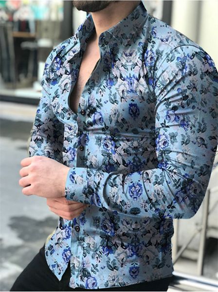 

casual men shirt long sleeve europe style slim fit shirt men cotton floral hawaii button blouse male -5xl, White;black