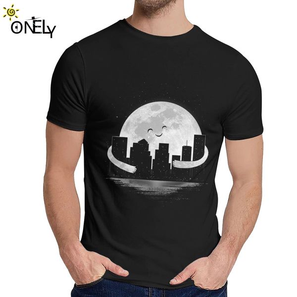 

summer man t shirt goodnight moon city night hug smile cute soft slim graphic print crewneck cartoon print la camiseta