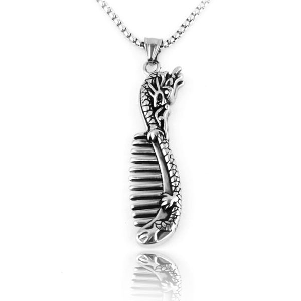 

fashion creative retro comb pendant necklace trend titanium steel alloy pendant accessories, Silver