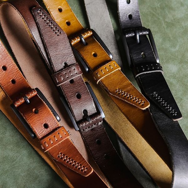 

leather leather men's pinfirst layer cowhide smooth trendy all-match pin belt adjustable handmade belt ubo0y, Black;brown