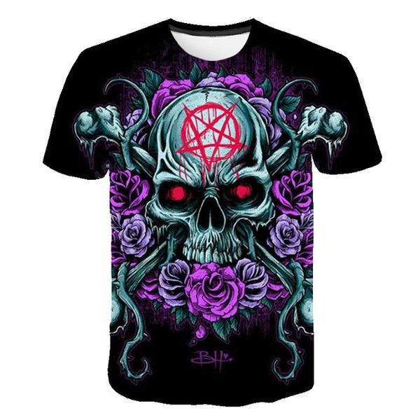 

horror skull retro rock selling 3d print shirts oversized aesthetic plus size men clothing