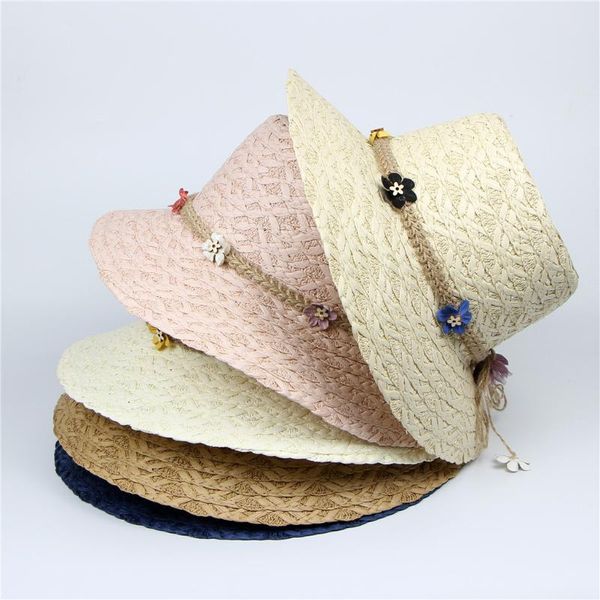 

women straw hat foldable wide brim floppy cap summer beach flower simple retro elegant summer straw hat y704, Blue;gray