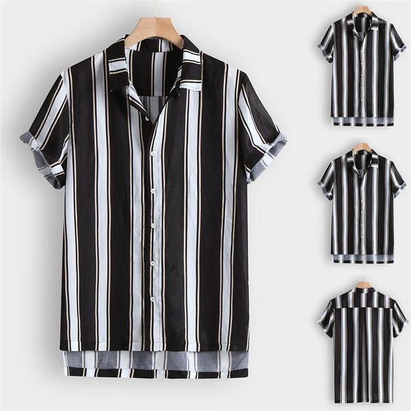 

designer mixed color clothing striped print causal summer mens short sleeve shirts turn down collar fashion shirts, White;black
