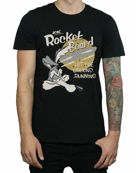 

looney tunes для мужчин wile e coyote rocket board t-shirt размер xxx большой (3xl) черный