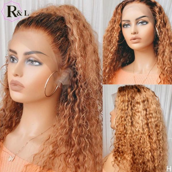 

lace wigs rulinda t-part front human hair highlight ombre color brazilian non-remy 180% density, Black;brown