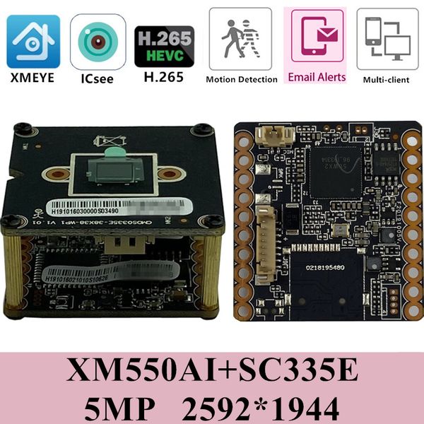 

xm550ai+sc335e 5mp 2592*1944 h.265 ip camera module board double plate low illumination onvif cms xmeye p2p rtsp 1/2.5 cmos