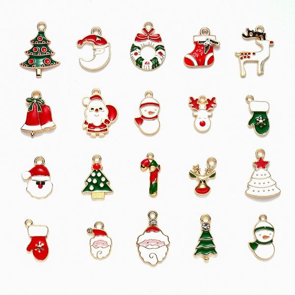 

20pcs/pack charm christmas metal pendant beads lovely oil-drop christmas tree santa claus snowman pendant for jewelry making, Black