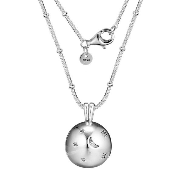 

genuine 925 sterling silver chain necklace moon and star pendants necklaces for women party gift fine jewelry collier wholesale