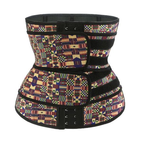 

premium latex waist trainer corset cincher trimmer african print fitness sauna sweat belts hook & loop closure design abdomentummy shapewear