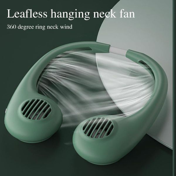 

38# leafless fan usb rechargeable foldable 360° neck blowing belt lazy neck hanging cooling mini fan power by office use summer