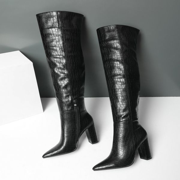 

women boots pointed toe block heel over the knee high boots 2020 winter new long red black beige