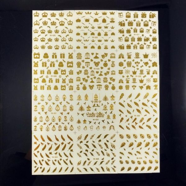 

stickers & decals 12 packs / lot gold silver water metallic nail flower crown bird cage peacock feather circus yk025-036, Black