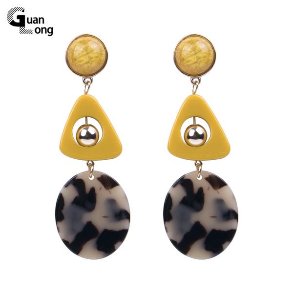 

guanlong big long dangle earrings for women bohemian geometric dangling metal resin acrylic earring circle charm fashion jewelry, Silver