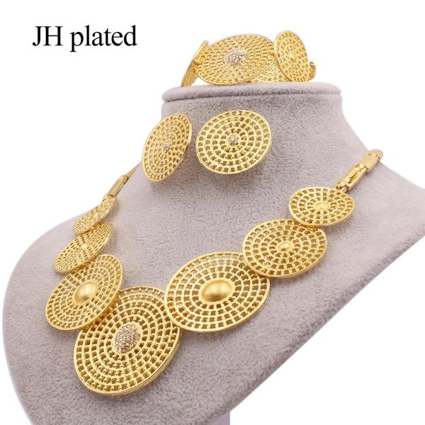 

african gold color jewelry sets for women bridal wedding gifts wife party bracelet round necklace earrings ring sets ornament, Silver