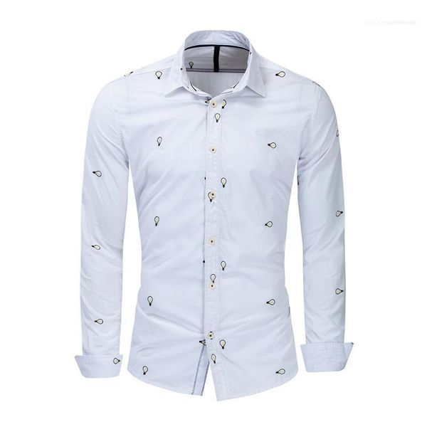 

long sleeve casual mens designer embroidery shirts small lamp bulb pattern male slim shirt homme, White;black