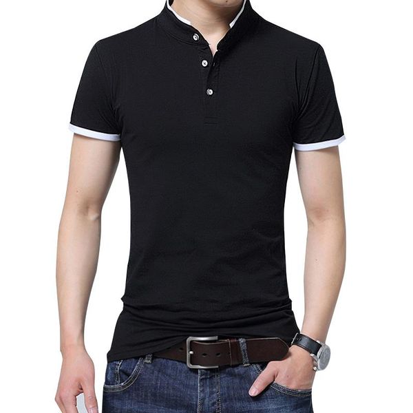 

summer brand clothing tshirt solid male slim fit short sleeve cotton t shirt men mandarin collar casual t-shirts kg-1226, White;black