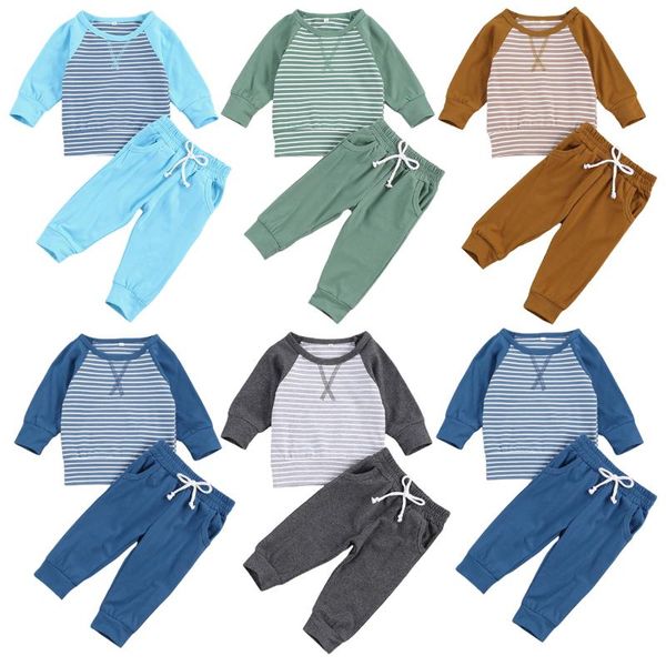 

0-24m newborn baby boy striped clothes cute long sleeve striped pullover and pants outfits clothing set, White