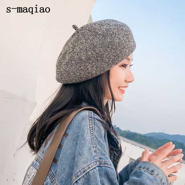 

autumn hat for women 2020 winter berets hat wool blend beret femme all-match painter vintage british style mujer beret cap, Blue;gray