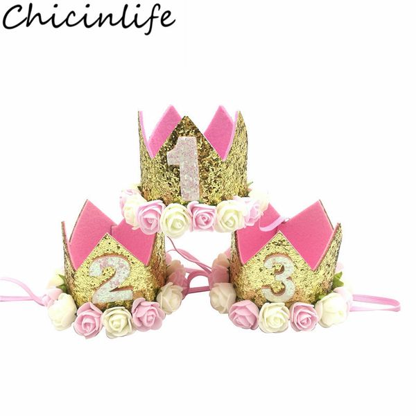 

party hats chicinlife 1pcs 1-10 years old crown headband birthday decor baby shower girl 1st kids hair accessory supplies