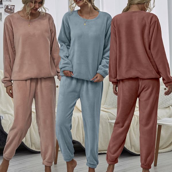 

women's autumn and winter plush two-piece home clothing furry fashion suit home clothing, White