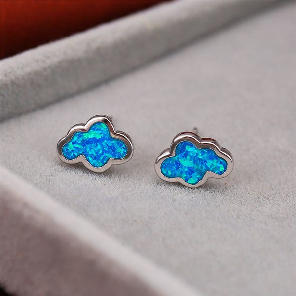 

stud simple female blue opal stone earrings elegant 925 silver color earring cute clouds small wedding for women, Golden;silver