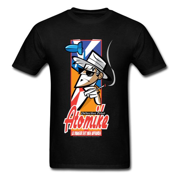 

gentleman black t-shirt 2018 funny smoking detective print cartoon t shirt men's cotton custom o neck tshirt on sale