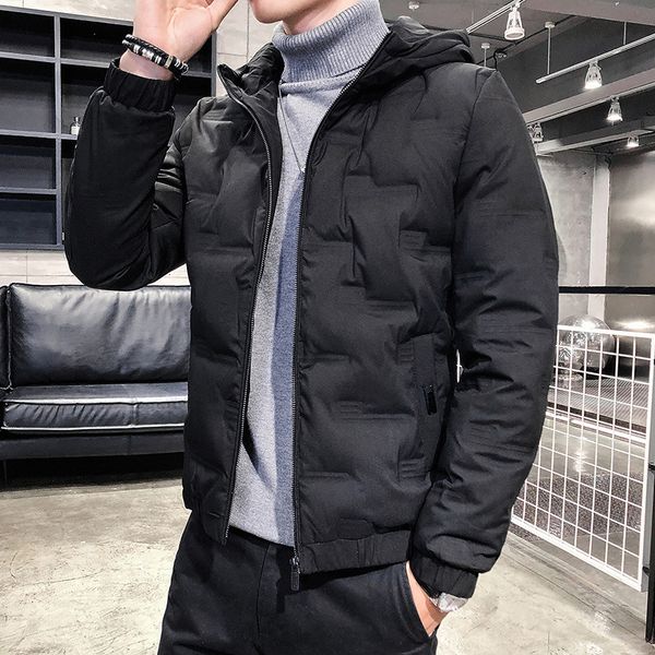 

winter men's coat white duck down thickened warm down jacket short cotton padded coat, Black