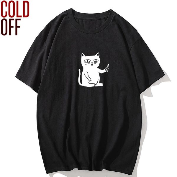 

cold off 100% cotton short sleeve knife cat print men t shirt cool casual men t shirt o-neck loose t-shirt men tee shirts