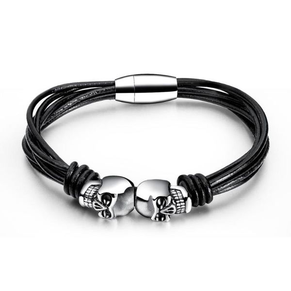 

punk skeleton multilayer leather bracelet bangle for men magnetic buckle wristband cuff hand jewelry gift dropshipping, Golden;silver