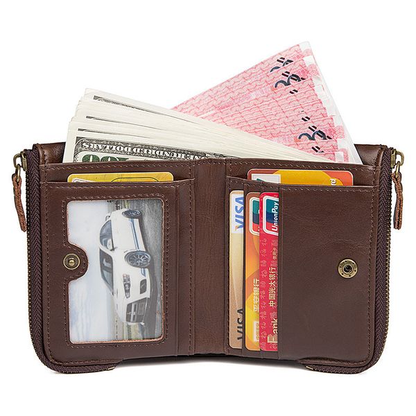 

wholesale vintage genuine leather men wallets fashion femal multi function women double zipper coin wallet, Red;black