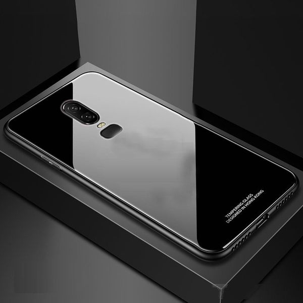 

luxury glossy glasses phone hard cases for oneplus 7 pro silicone silicon frame tempered glass back case for oneplus 6 6t 5t