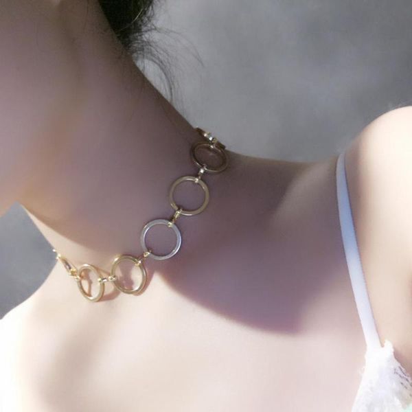 

punk miami cuban round choker necklace hip hop big chunky aluminum golden thick chain necklace women jewelry, Silver