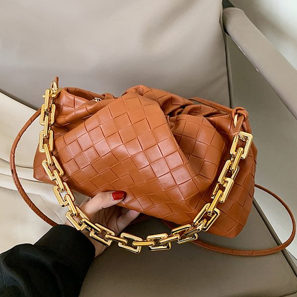

luxurious chain women handbag fashion pu leather shoulder bags women's designer woven pleated bag crossbody bag