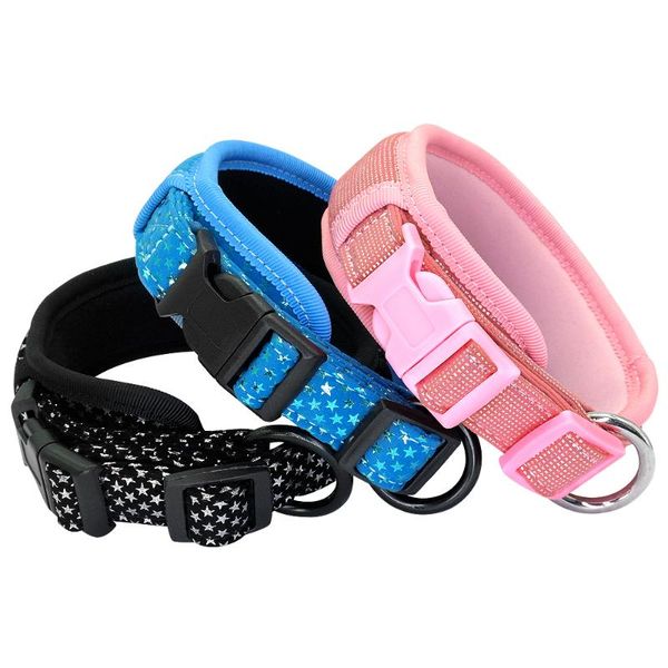 

dog collars & leashes soft padded collar thick wide pet adjustable for medium large dogs beagle pug pink black blue