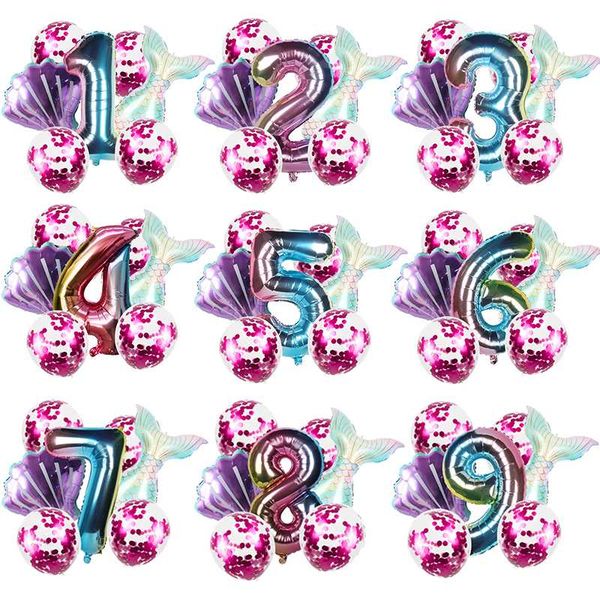 

8pcs mermaid birthday party balloons 0-9 number foil balloon girl 1st birthday party decoration kids mermaid tail helium globos